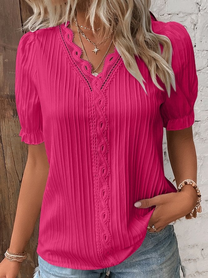 (🎁2024 Anul Nou Hot Sale🎁)Stoc limitat🔥V Neck Plain Lace Elegant Shirt（Buy 2 Free Shipping）