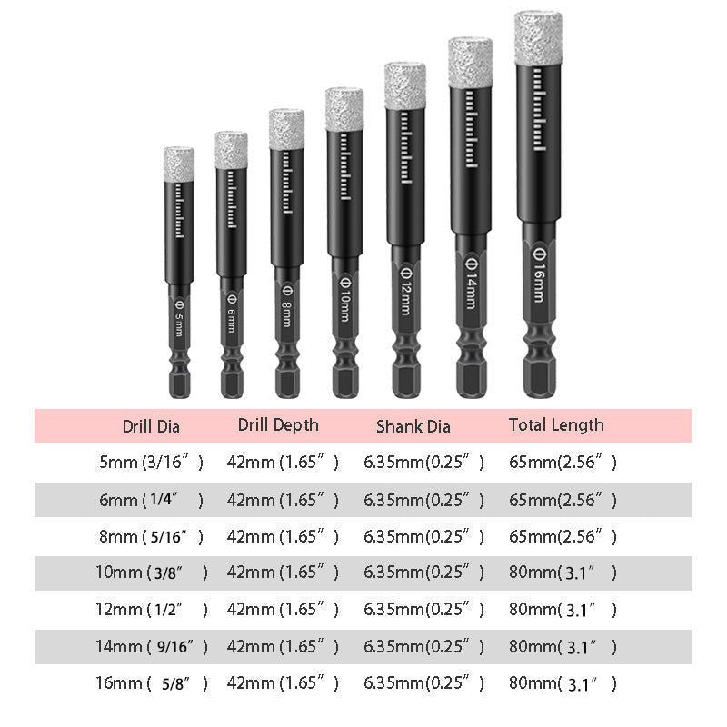 【🔥Set complet】🛠️Burghii cu tija hexagonala pentru marmura/tigla/piatra