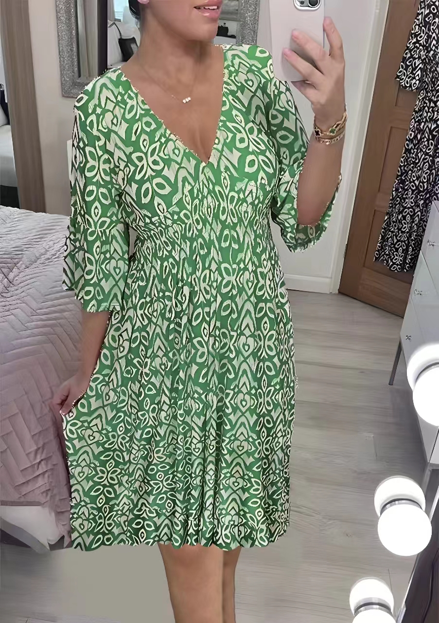 👗Rochie cu decolteu în V cu imprimeu mini