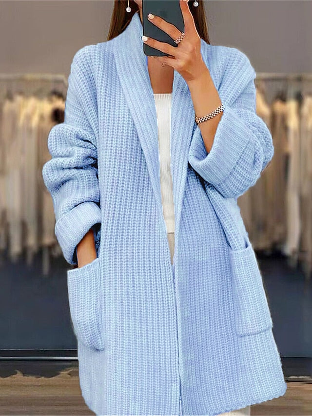 Cardigan de damă Pulover Tricotat cu nervuri în față deschisă Acrilic Buzunar Toamnă Iarnă Lung Zilnic Ieșiri Weekend Elegant Casual Moale Mânecă lungă Culoare uni Roz Camel Bej S M L