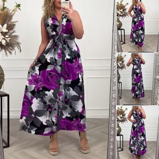 💗Rochie elegantă plisată cu imprimeu floral fără mâneci