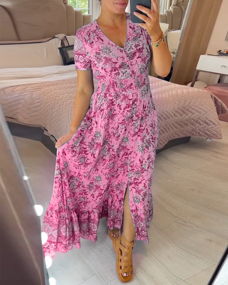 💝 Rochie cu imprimeu floral și decolteu în V