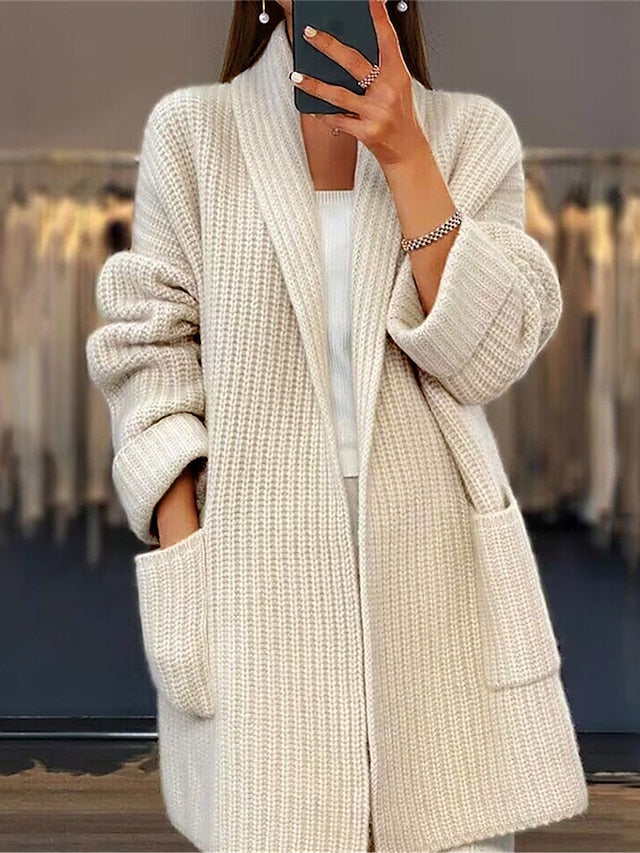 Cardigan de damă Pulover Tricotat cu nervuri în față deschisă Acrilic Buzunar Toamnă Iarnă Lung Zilnic Ieșiri Weekend Elegant Casual Moale Mânecă lungă Culoare uni Roz Camel Bej S M L