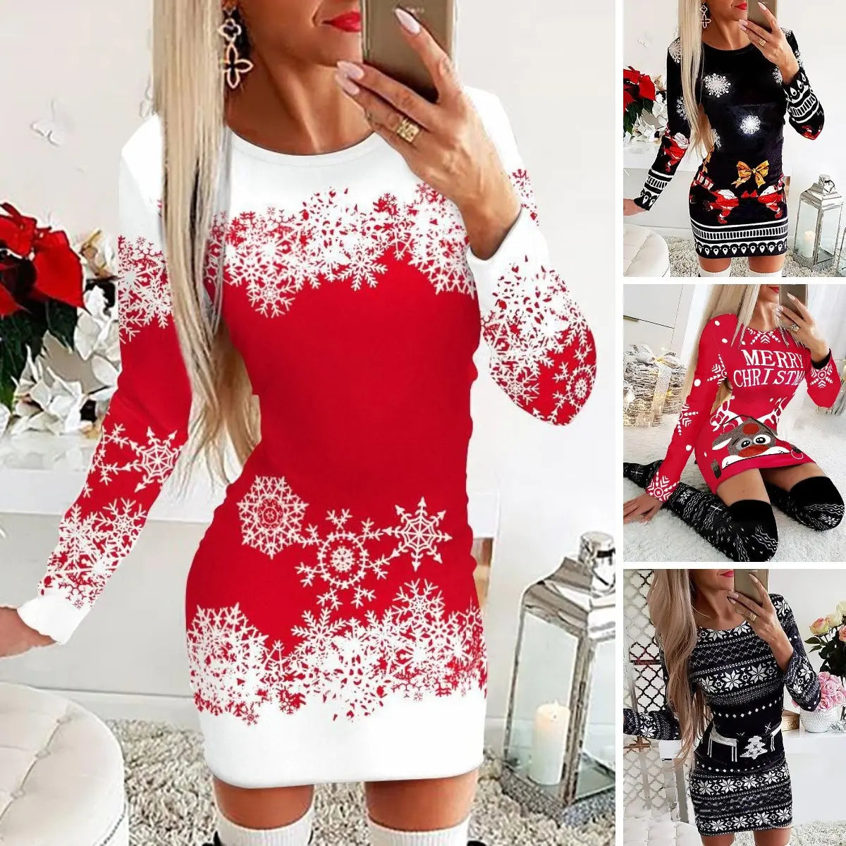 【S-5XL】 Robs de Natal estampados de manga comprida outono e inverno 2023