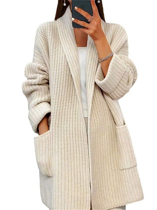 Cardigan de damă Pulover Tricotat cu nervuri în față deschisă Acrilic Buzunar Toamnă Iarnă Lung Zilnic Ieșiri Weekend Elegant Casual Moale Mânecă lungă Culoare uni Roz Camel Bej S M L