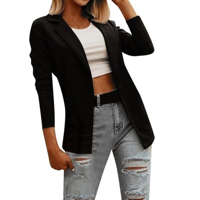 Blazer de toamnă alb solid, negru, pentru afaceri, pentru femei, sacou, ocazional, cu mânecă lungă, costum de lucru, pentru birou, pentru damă, haină.