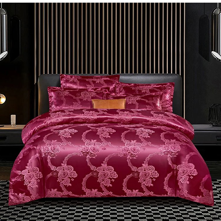 Set de lenjerie de pat jacquard din satin de lux european de 4 piese