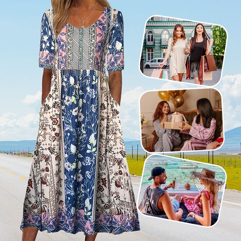 🌸 Rochie elegantă de damă cu imprimeu boho