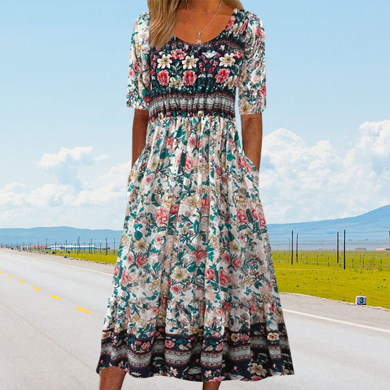 🌸 Rochie elegantă de damă cu imprimeu boho