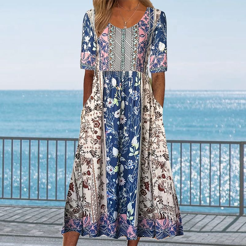 🌸 Rochie elegantă de damă cu imprimeu boho