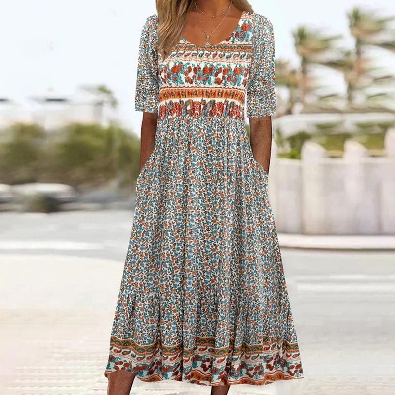 🌸 Rochie elegantă de damă cu imprimeu boho