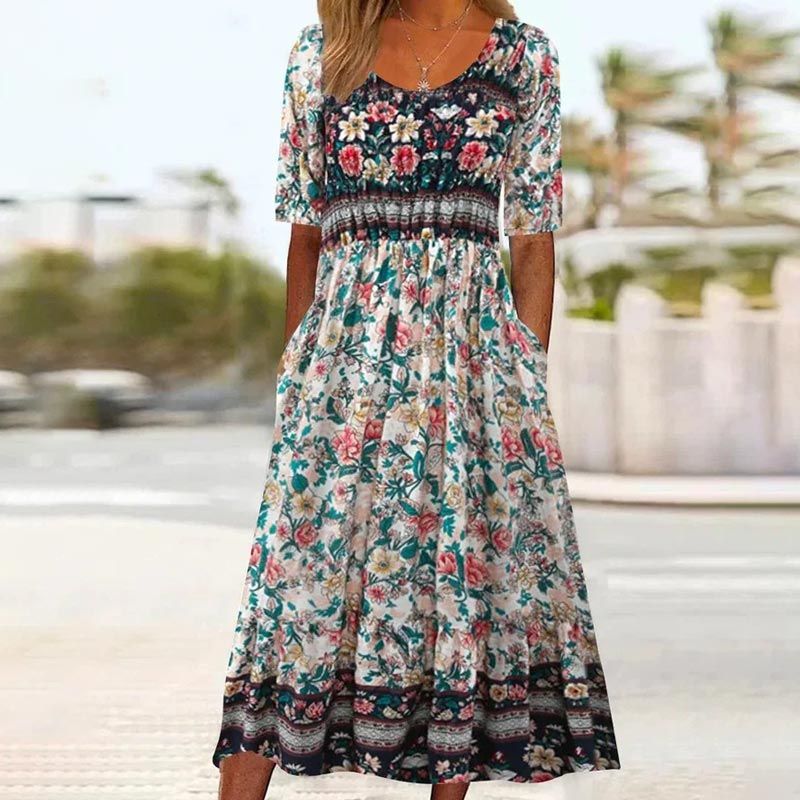 🌸 Rochie elegantă de damă cu imprimeu boho