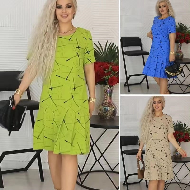 🥰Rochie la modă pentru femei, cu mâneci scurte, imprimată, pliată👗