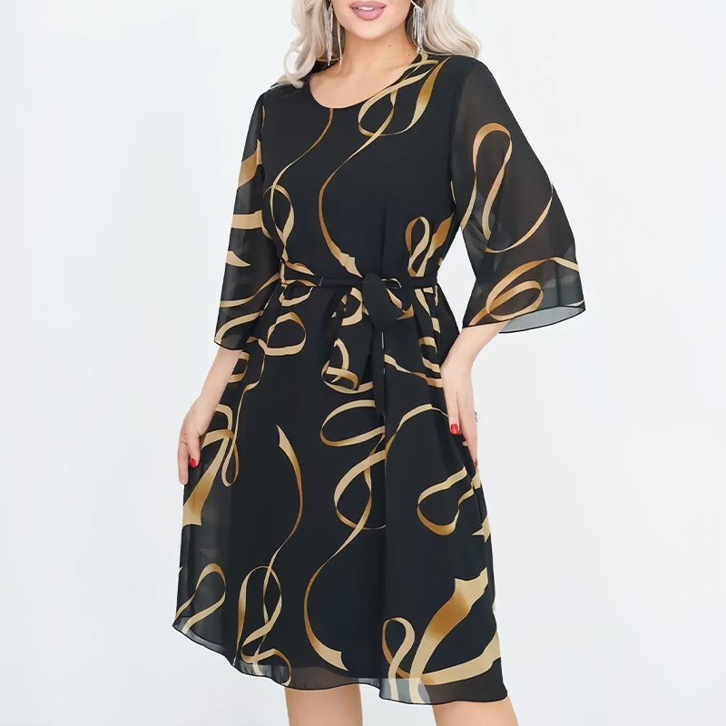 🌸Rochie midi elegantă, lejeră, cu mâneci cu volane