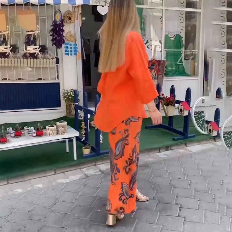 💖 Top casual cu mânecă lungă pentru femei și pantaloni largi ✨