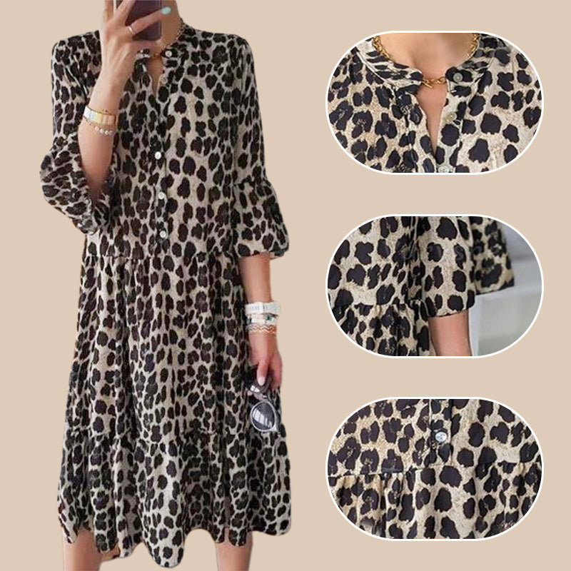 Rochie cu buton cu imprimeu leopard pentru petrecerea timpului liber