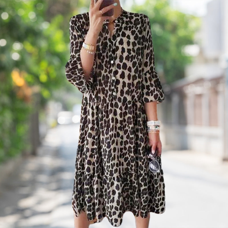 Rochie cu buton cu imprimeu leopard pentru petrecerea timpului liber