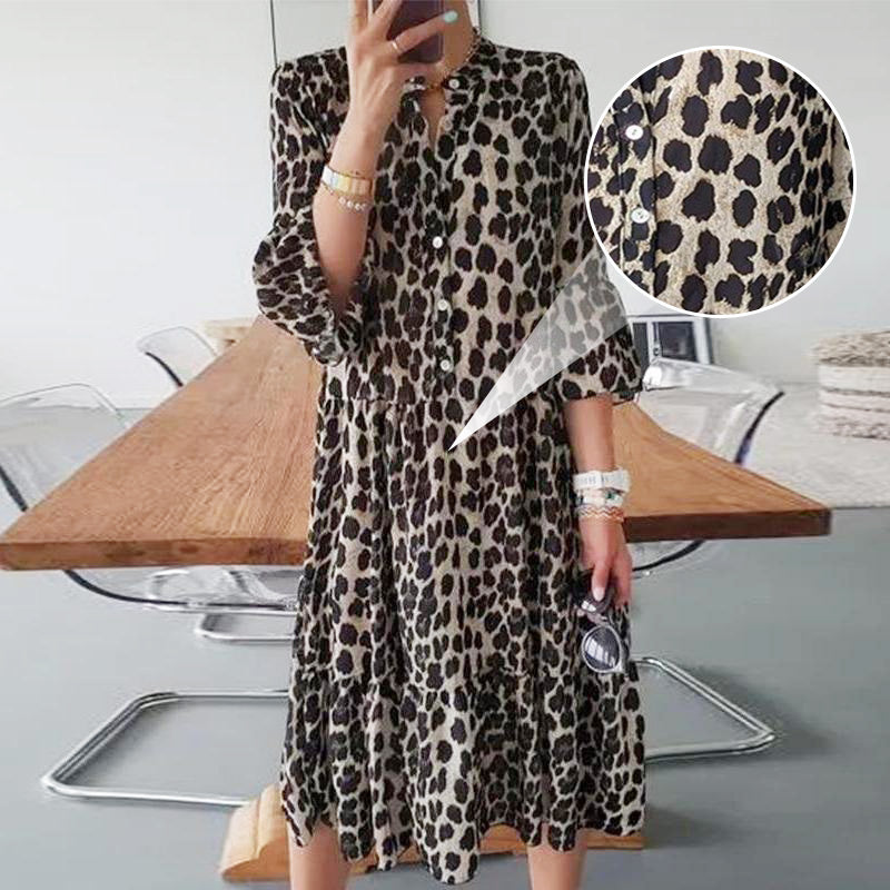 Rochie cu buton cu imprimeu leopard pentru petrecerea timpului liber