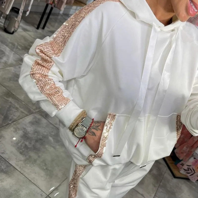 🌷Produse noi în toamnă✨Set 2 piese de top și pantaloni de damă cu glugă cu șnur