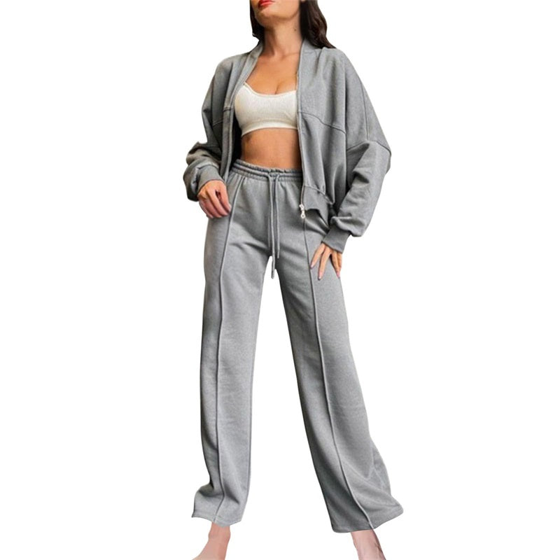 📦Femei cu mânecă lungă Zip Coat Drawstring Sweatpants 2-Piece Sets