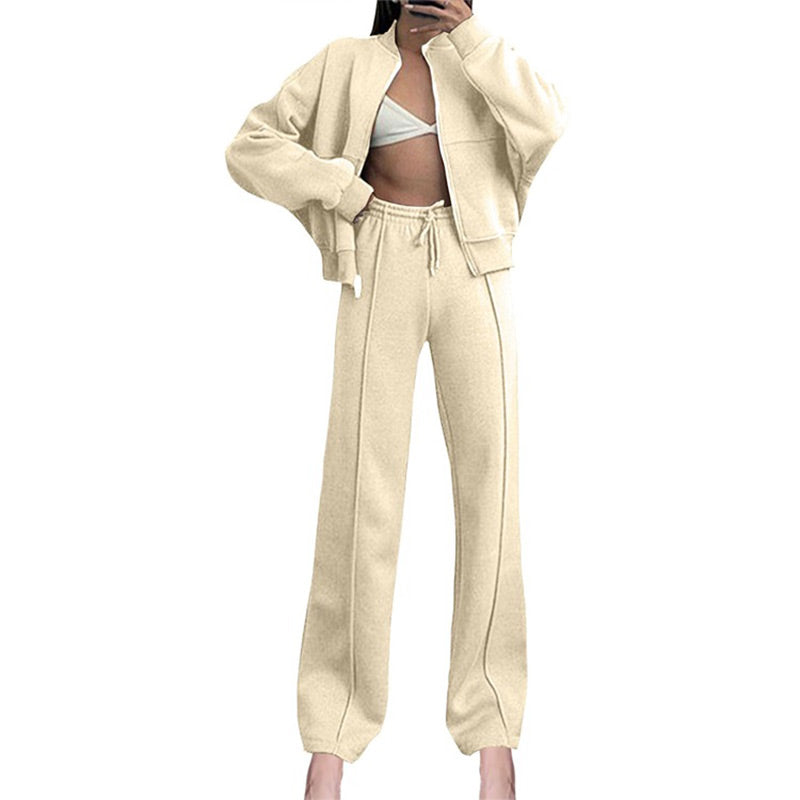 📦Femei cu mânecă lungă Zip Coat Drawstring Sweatpants 2-Piece Sets