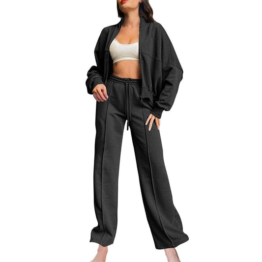 📦Femei cu mânecă lungă Zip Coat Drawstring Sweatpants 2-Piece Sets