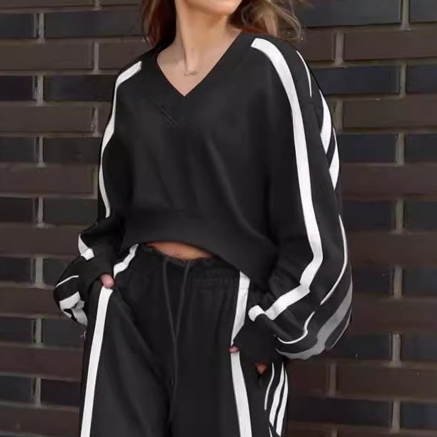 💕 Set top cu decolteu în V + pantaloni largi