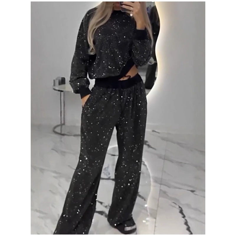 ✨Set de două piese de top cu paiete și pantaloni largi