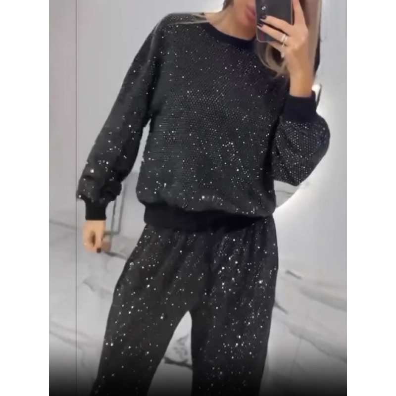 ✨Set de două piese de top cu paiete și pantaloni largi