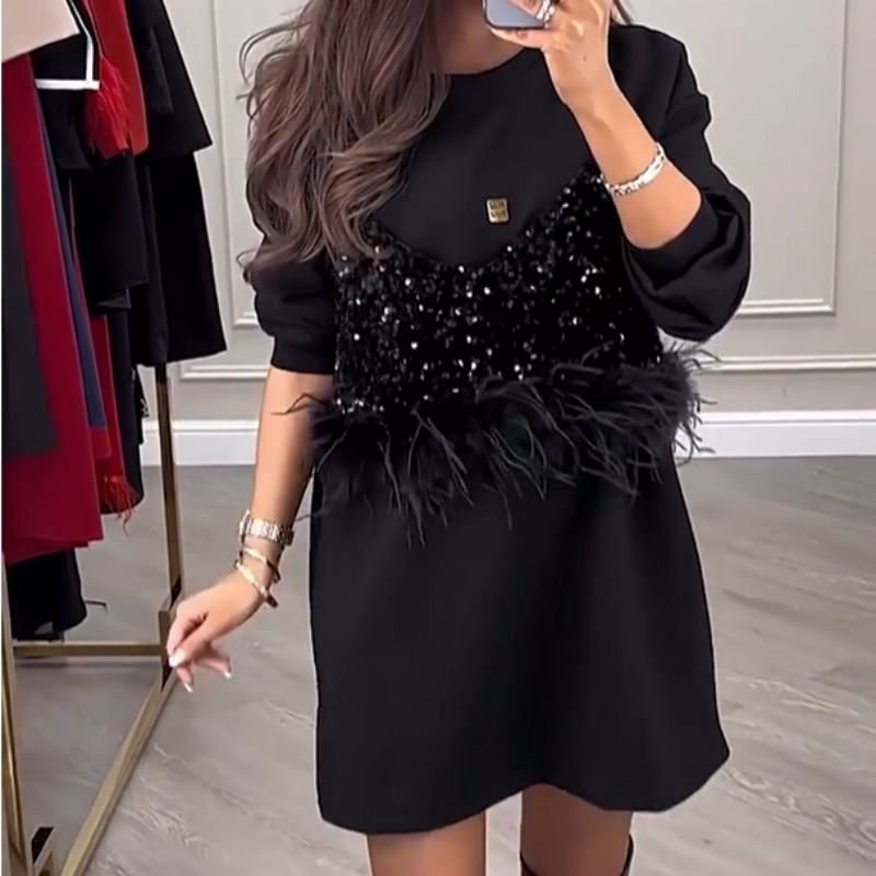 Rochie de dama la moda din doua piese cu paiete negre