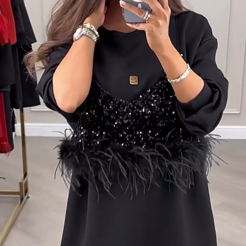 Rochie de dama la moda din doua piese cu paiete negre