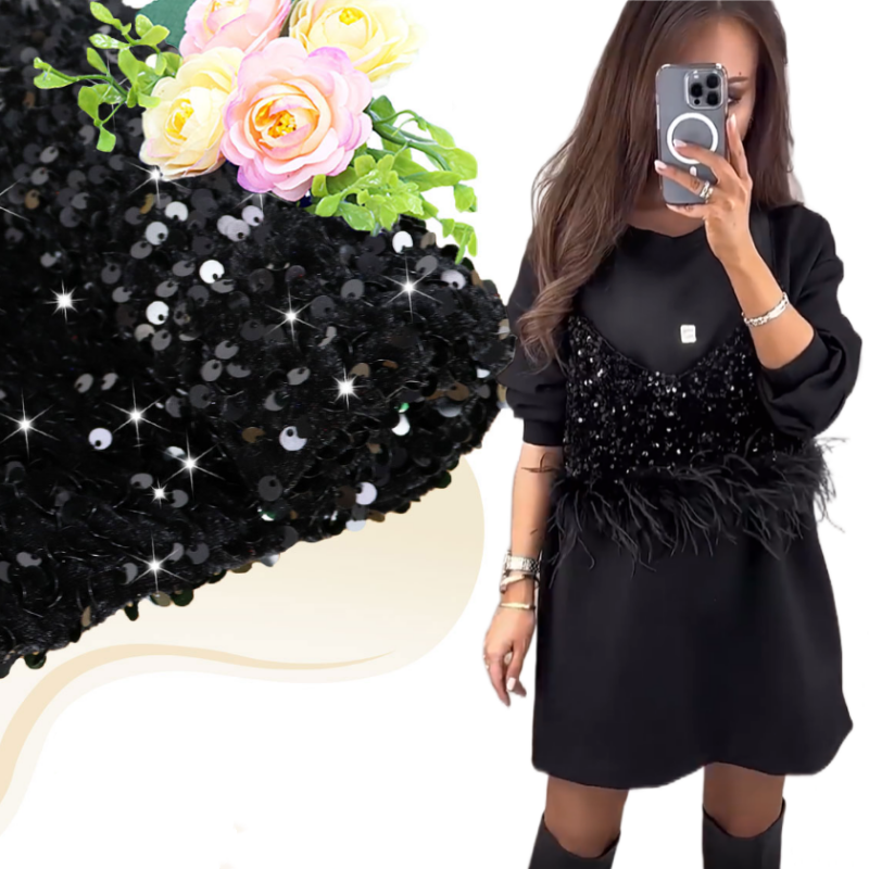 Rochie de dama la moda din doua piese cu paiete negre