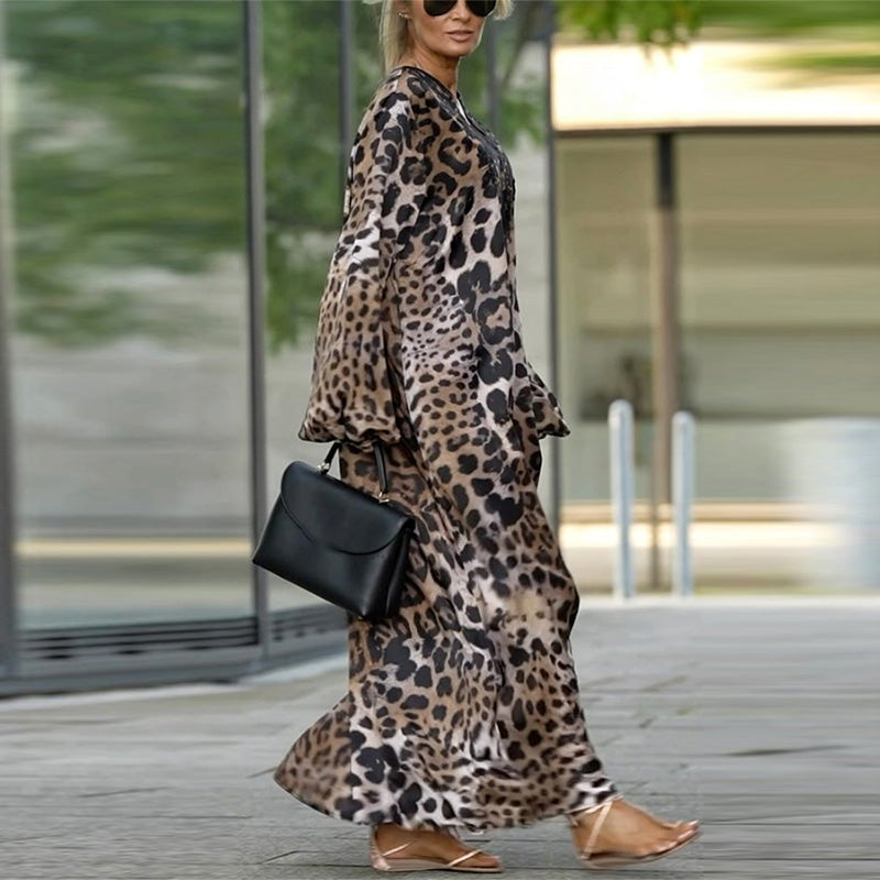 Rochie de damă cu mânecă lungă cu imprimeu leopard