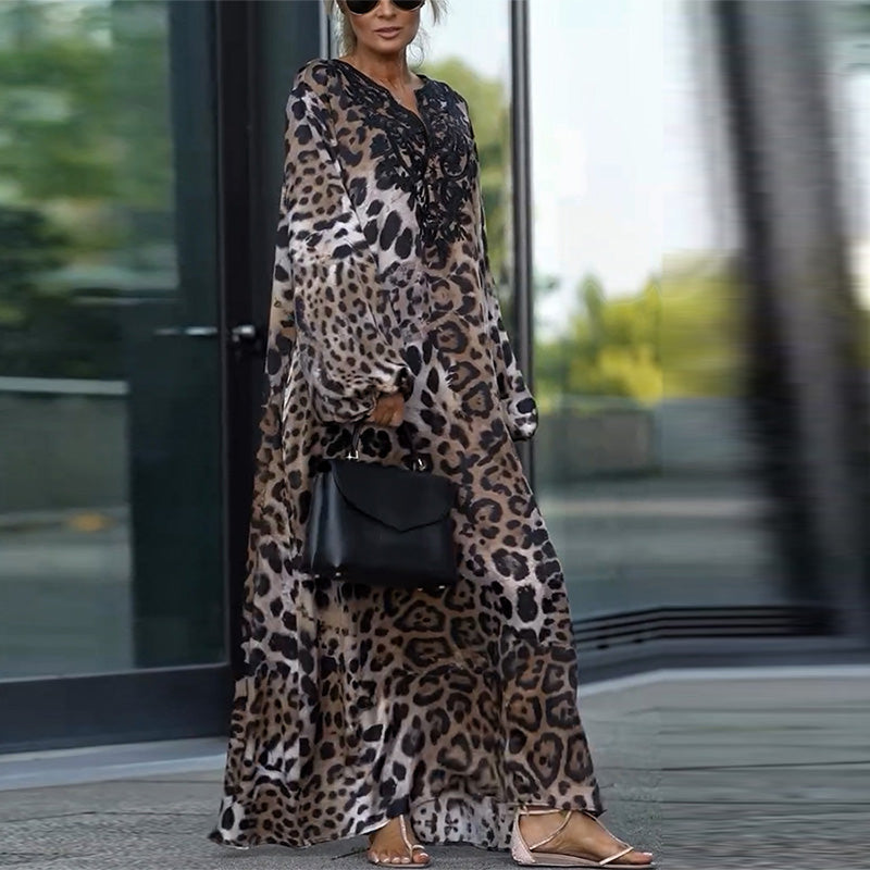 Rochie de damă cu mânecă lungă cu imprimeu leopard