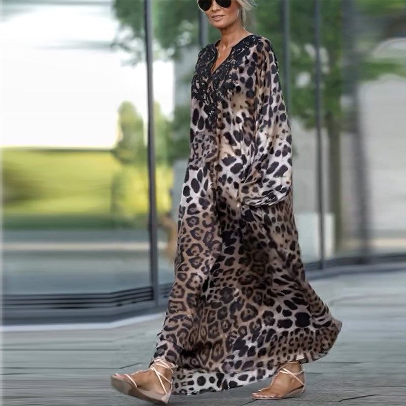 Rochie de damă cu mânecă lungă cu imprimeu leopard