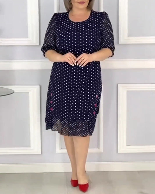 🌹Rochie elegantă cu jumătate de mâneci și imprimeu cu buline