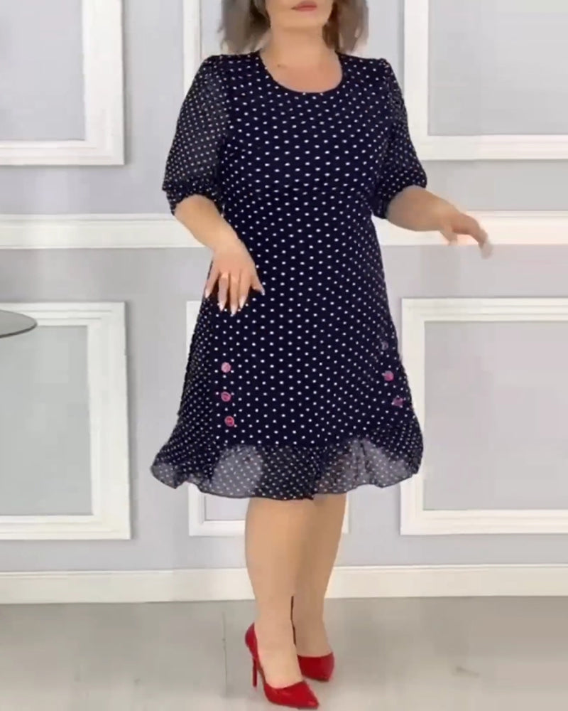 🌹Rochie elegantă cu jumătate de mâneci și imprimeu cu buline