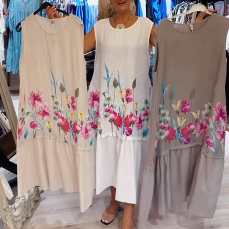 【S-4XL】🌸Rochie largi florală cu decolteu rotund pentru femei