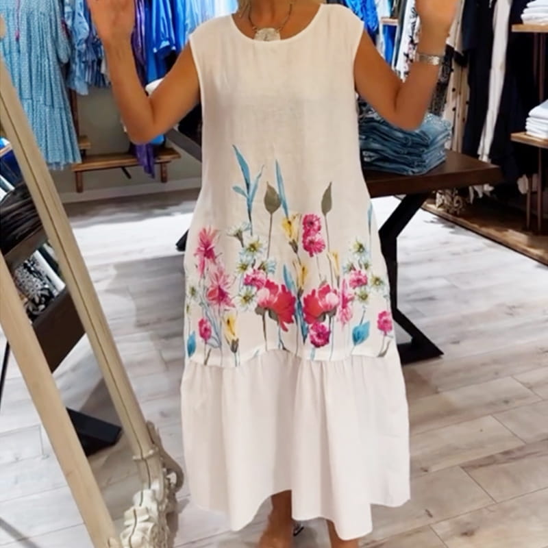 【S-4XL】🌸Rochie largi florală cu decolteu rotund pentru femei