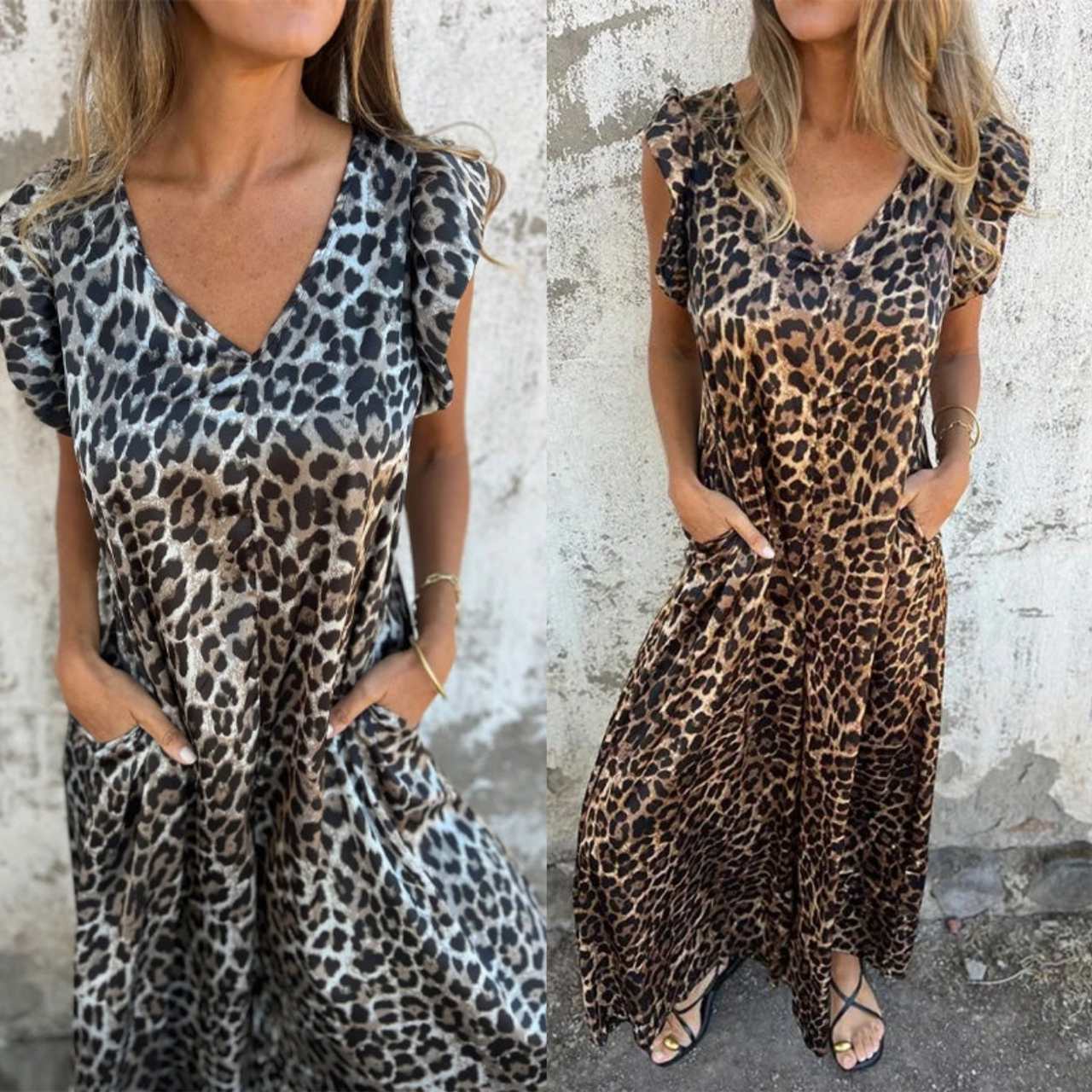 ✨ Rochie nouă de damă cu decolteu în V cu imprimeu leopard pentru 2025