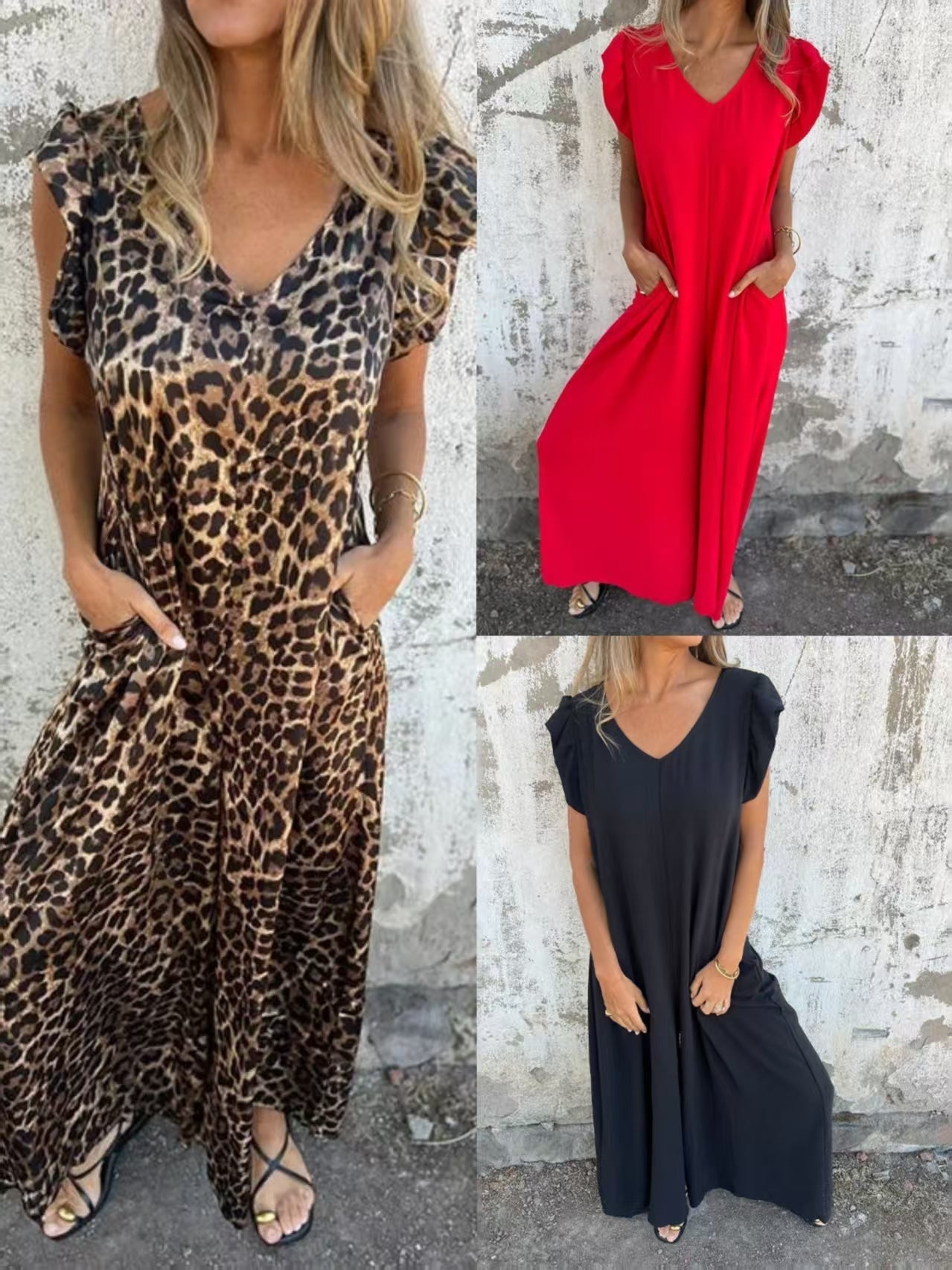 ✨ Rochie nouă de damă cu decolteu în V cu imprimeu leopard pentru 2025