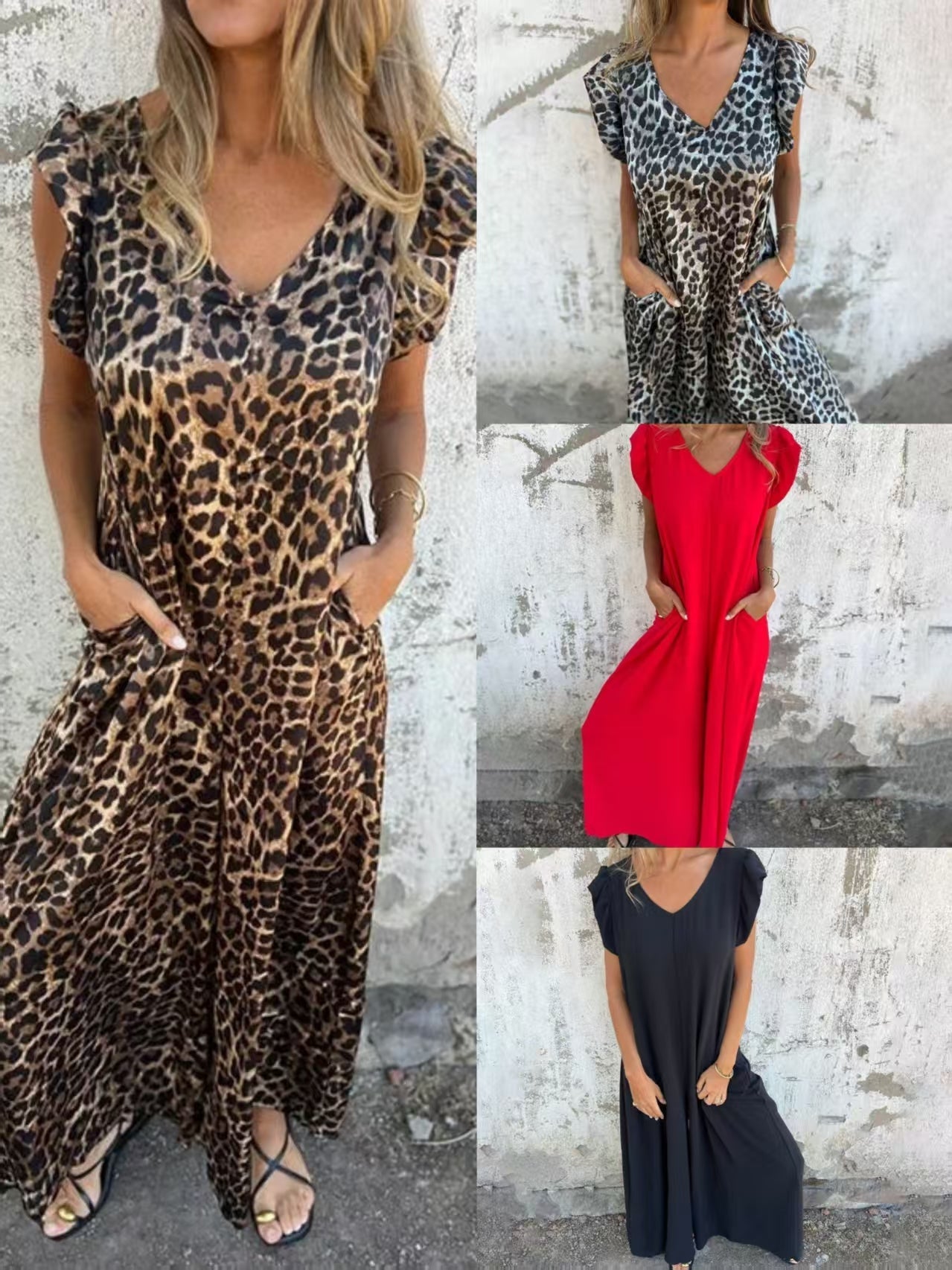 ✨ Rochie nouă de damă cu decolteu în V cu imprimeu leopard pentru 2025